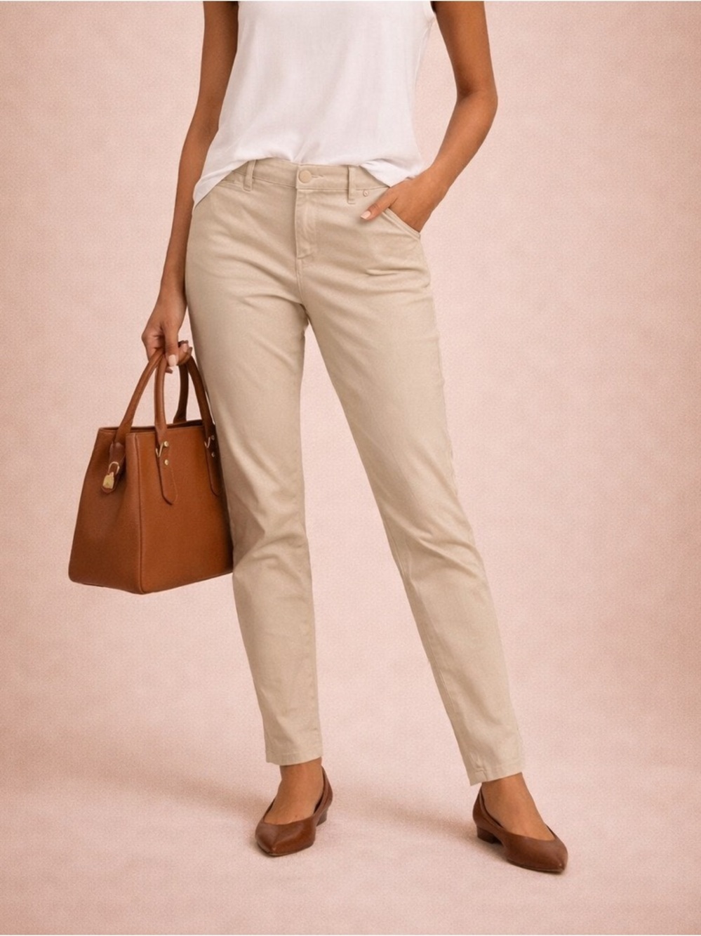 Old Navy Khaki Pants Slim Fit Tan Chinos Women’s Tall Size 6 Classic Workwear